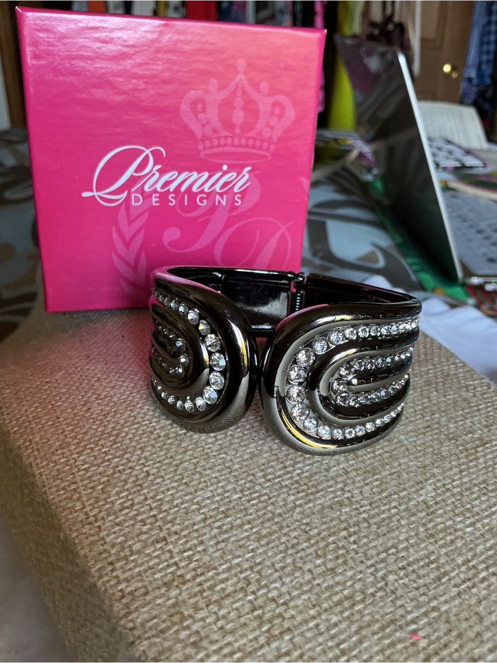 Premier Designs Gun Metal  Crystal Clamper Bracelet